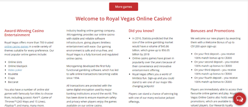 Bienvenue au Royal Vegas